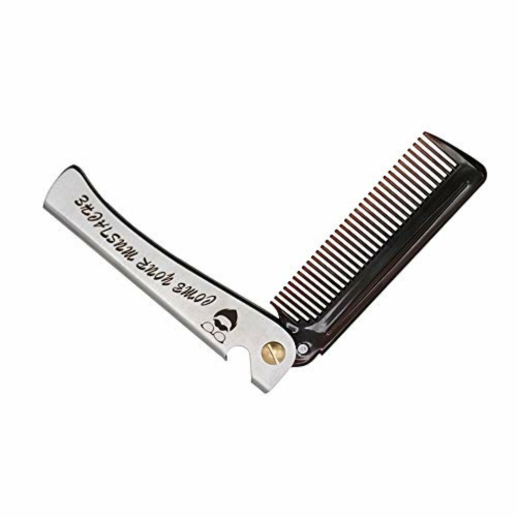 Moustache Shaping Comb Brown Folding Pocket Comb Stainless Steel Comb